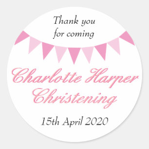 Sticker Rond Faveur de baptême rose Baby Bunting