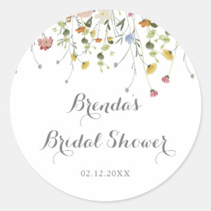 Sticker Rond Faveur de douche de mariée Fleurs sauvages délicat