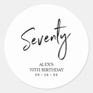 Sticker Rond Faveur de fête d'anniversaire 70 ans Noir & Blanc 