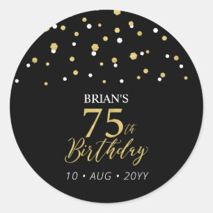 Sticker Rond Faveur de fête d'anniversaire 75 ans confettis Or 