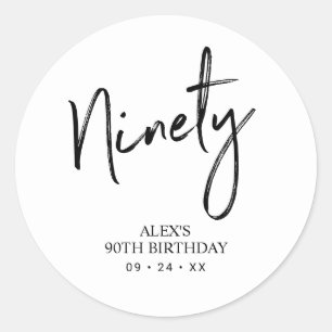 Sticker Rond Faveur de fête d'anniversaire 90 ans Noir & Blanc