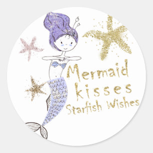 Sticker Rond Faveur de fête d'anniversaire de sirène avec paill