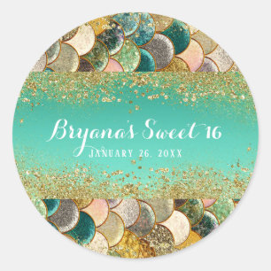 Sticker Rond Faveur de fête d'anniversaire Glam Mermaid écaille