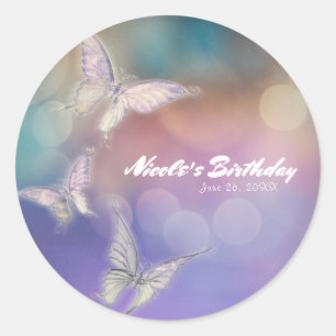 Sticker Rond Faveur de fête d'anniversaire Papillons Pastel Pri