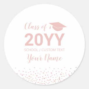 Sticker Rond Faveur de fête de remise de diplôme Rose Gold / Co