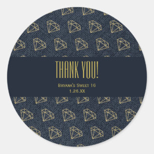 Sticker Rond Faveur de fête dorée et bleue Denim & Diamonds Gla