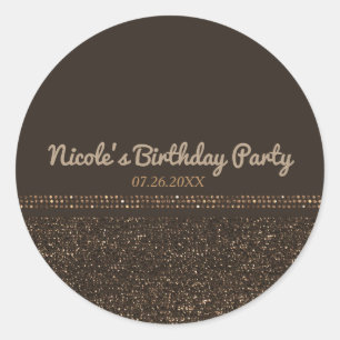 Sticker Rond Faveur de fête pailletante chic marron bronze