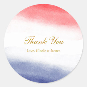 Sticker Rond Faveur de fête patriotique à l'aquarelle rouge bla