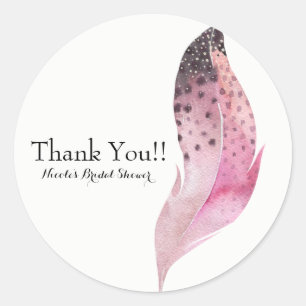Sticker Rond Faveur de fête personnalisée à plumes bohème chic 