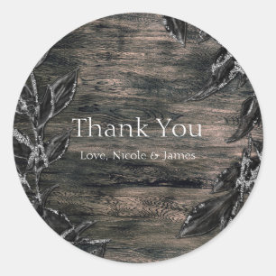 Sticker Rond Faveur de feuilles noires et argentées d'élégance 