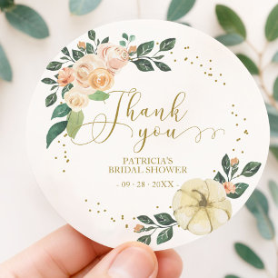 Sticker Rond Faveur de mariage automnal citrouille florale pêch