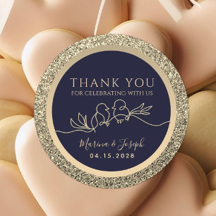 Sticker Rond Faveur de mariage bleu marine et or