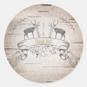 Sticker Rond Faveur de mariage Cerf rustique & Branches de boul