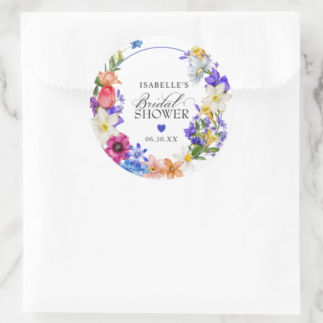 Sticker Rond Faveur de mariage champêtre bleu violet rouge (Sac)