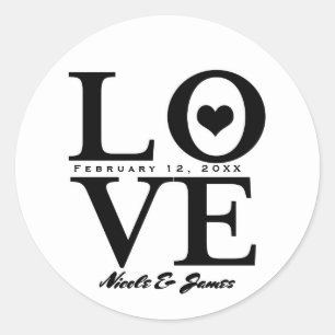 Sticker Rond Faveur de mariage chic moderne noir et blanc "AMOU