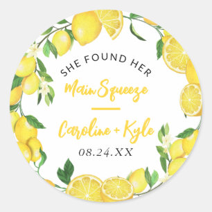 Sticker Rond Faveur de Mariage d'Été Citron Main Squeeze