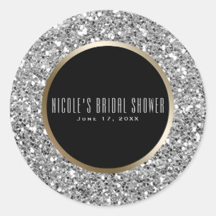 Sticker Rond Faveur de mariage élégant paillettes argentées et 