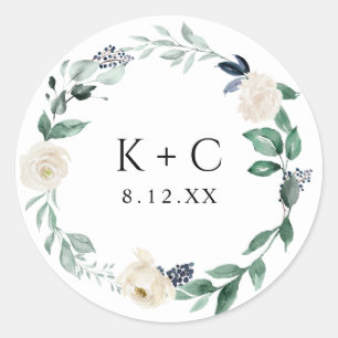 Sticker Rond Faveur de mariage élégante à la verdure émeraude