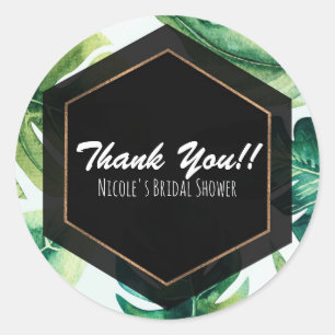 Sticker Rond Faveur de mariage élégante aux feuilles tropicales