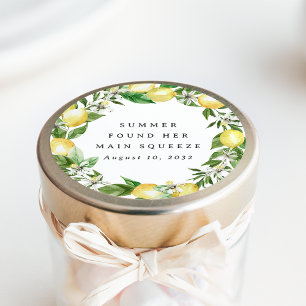 Sticker Rond Faveur de Mariage Main Squeeze Couronne de Citron
