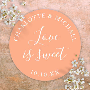Sticker Rond Faveur de mariage Peach Love Is Sweet 
