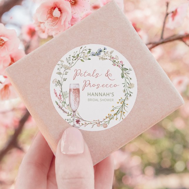 Sticker Rond Faveur de mariage Petits pétales et Prosecco  (Créateur téléchargé)