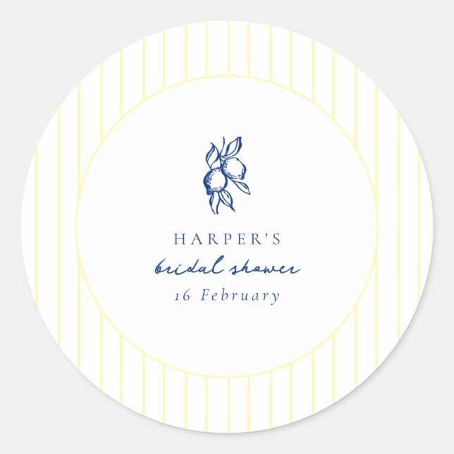 Sticker Rond Faveur de mariage Simple Bleu et Jaune Citrons (Devant)