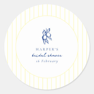 Sticker Rond Faveur de mariage Simple Blue & Yellow Lemons