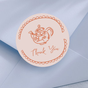 Sticker Rond Faveur de remerciement de gribouillis de théière