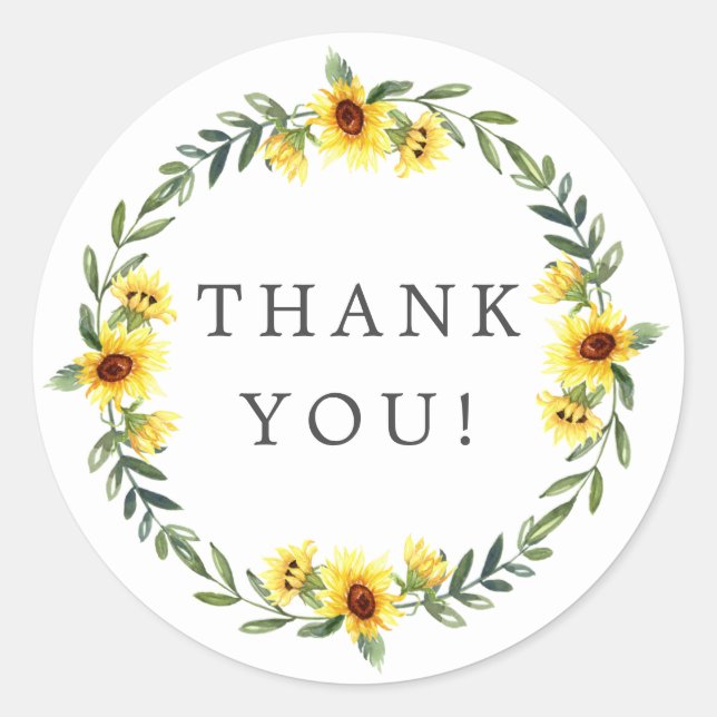 Sticker Rond Faveur de remerciement de mariage avec tournesol j (Devant)
