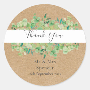 Sticker Rond Faveur de remerciement de mariage de verdure d'euc