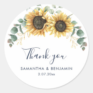 Sticker Rond Faveur de remerciement de mariage floral tournesol