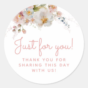 Sticker Rond Faveur de remerciement floral rose aquarelle