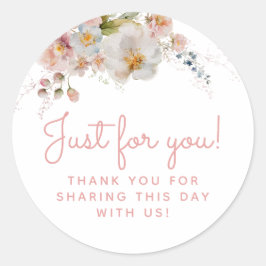 Sticker Rond Faveur de remerciement florale rose aquarelle