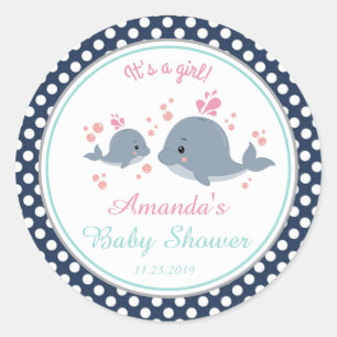 Sticker Rond Faveur de remerciement pour Baby Shower Baleine Fi