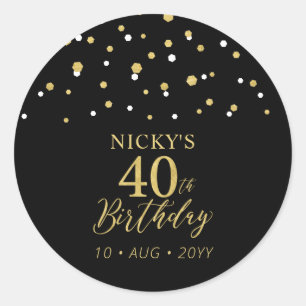 Sticker Rond Faveur de remerciement pour les 40 ans Gold & Blac