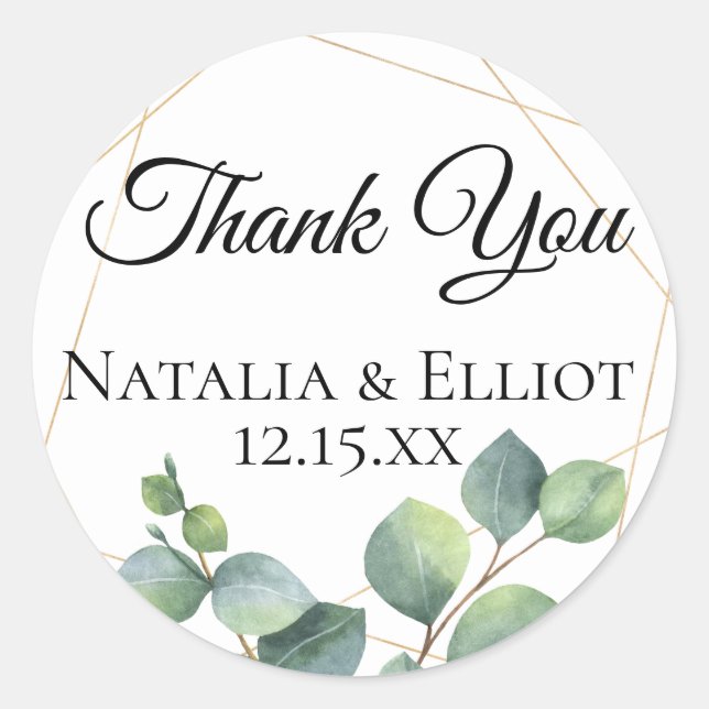 Sticker Rond Faveur personnalisée par eucalyptus géométrique (Devant)