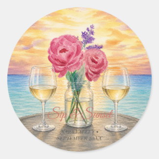 Sticker Rond Faveur ronde aquarelle personnalisée Sip & Sunset