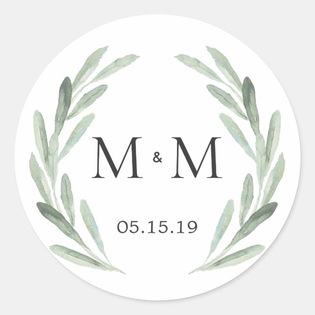Sticker Rond Faveur verte chic et rustique de mariage de (Devant)