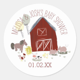Sticker Rond Faveurs de Baby Shower Pompons Ballons Animaux de