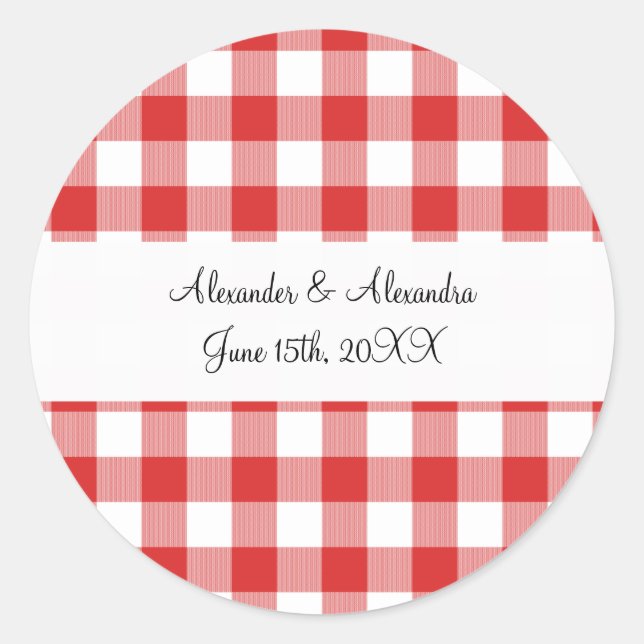 Sticker Rond Faveurs de mariage des motifs en vichy rouges (Devant)