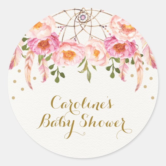 Sticker Rond Faveurs de remerciement de douche attrape-rêves fl (Devant)