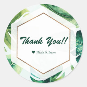 Sticker Rond Favor de mariage élégant aux feuilles tropicales v