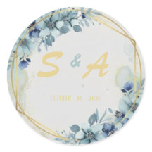 Favor de mariage élégant floral bleu or