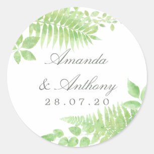 Sticker Rond Favor de mariage Feuillage de verdure à l'aquarell