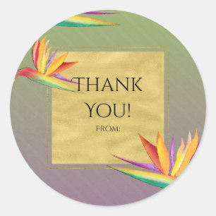 Sticker Rond Favor de mariage oiseau de paradis or violet et ve