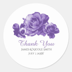 Sticker Rond Favor de mariage Roses Vintage Aquarelle Violette