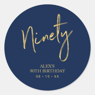Sticker Rond Favori d'anniversaire 90 ans Or & Marine Remerciem