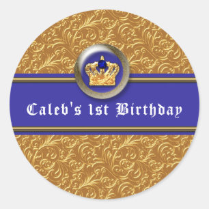 Sticker Rond Favori de fête d'anniversaire couronne bleu royal 