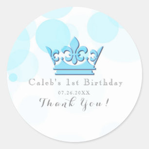 Sticker Rond Favori de fête d'anniversaire royal couronne bleue